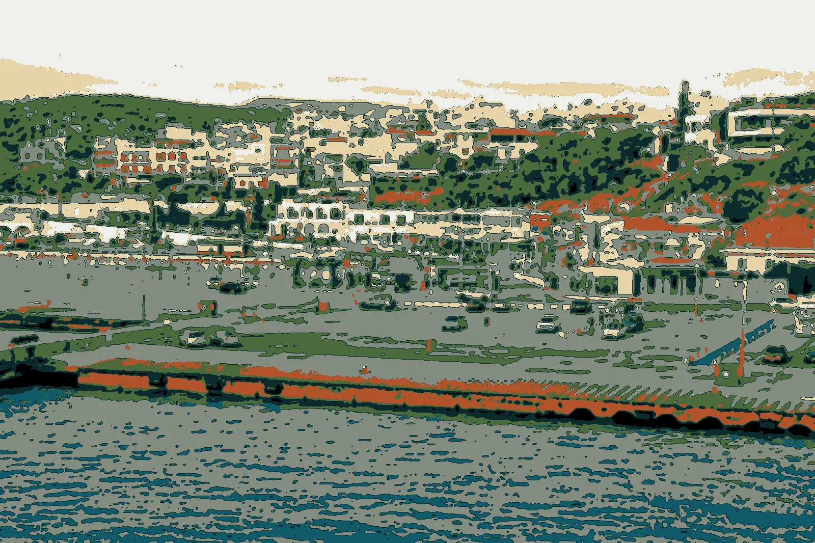 Illustration: the ferry quay at Rafina, seen from a departing ship